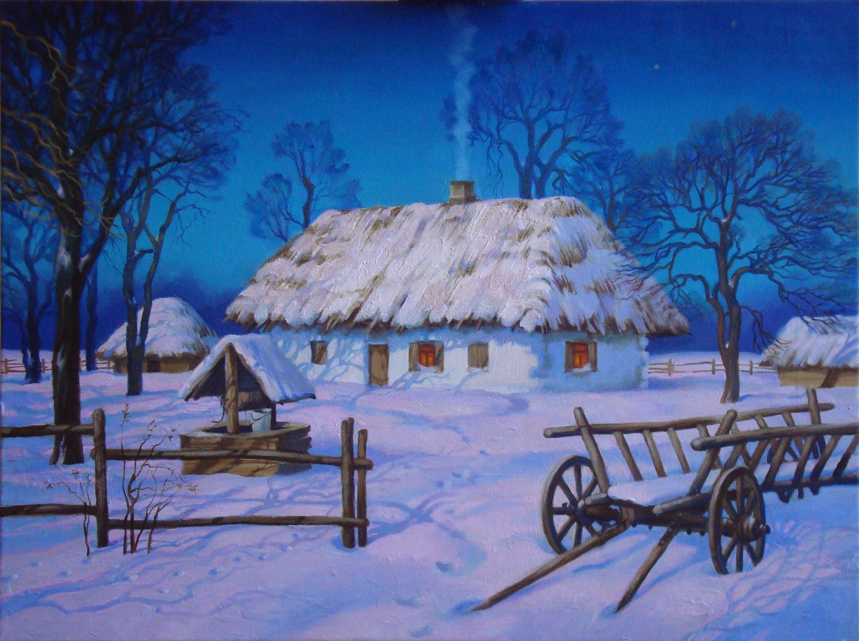 Украинские хаты-мазанки зимой